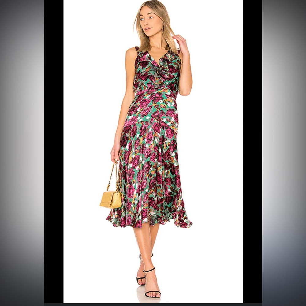 SALONI Rita Floral Midi Dress in Multicolor Rayon US 8